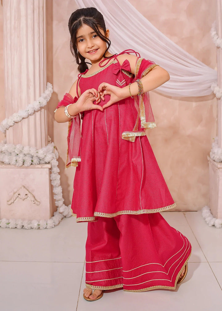 Modest Girls RTW Embroidered Cotton 3 Piece Suit Pink Sharara Festive Collection