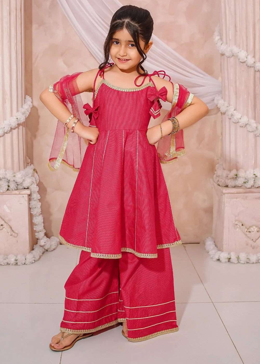 Modest Girls RTW Embroidered Cotton 3 Piece Suit Pink Sharara Festive Collection