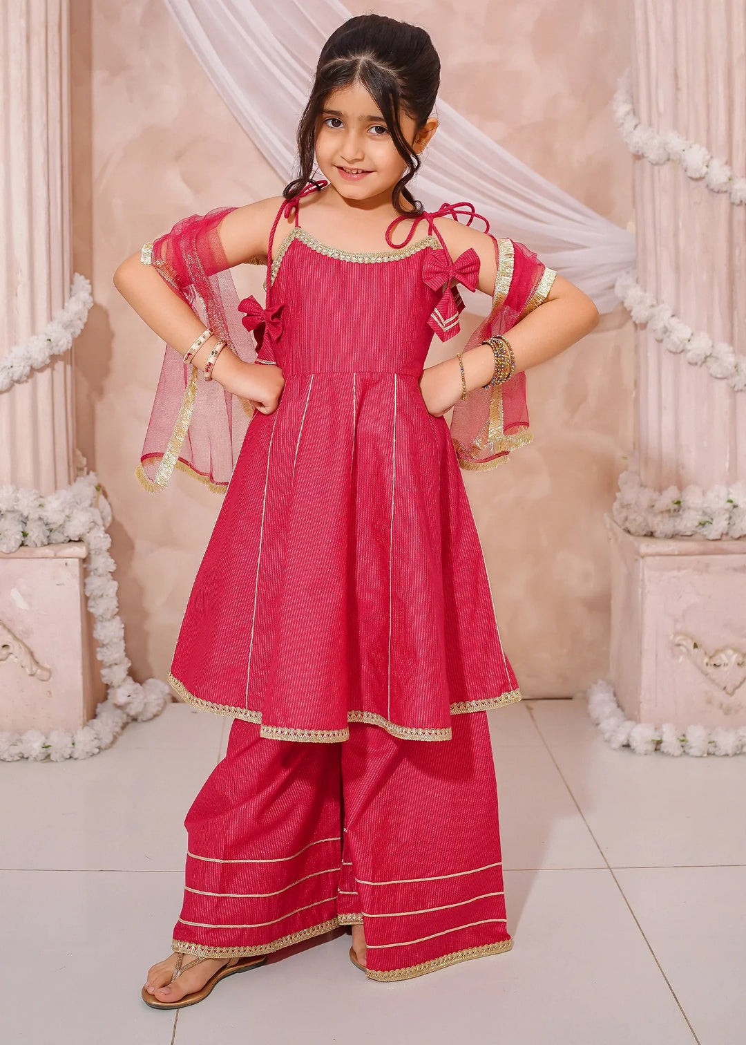Modest Girls RTW Embroidered Cotton 3 Piece Suit Pink Sharara Festive Collection