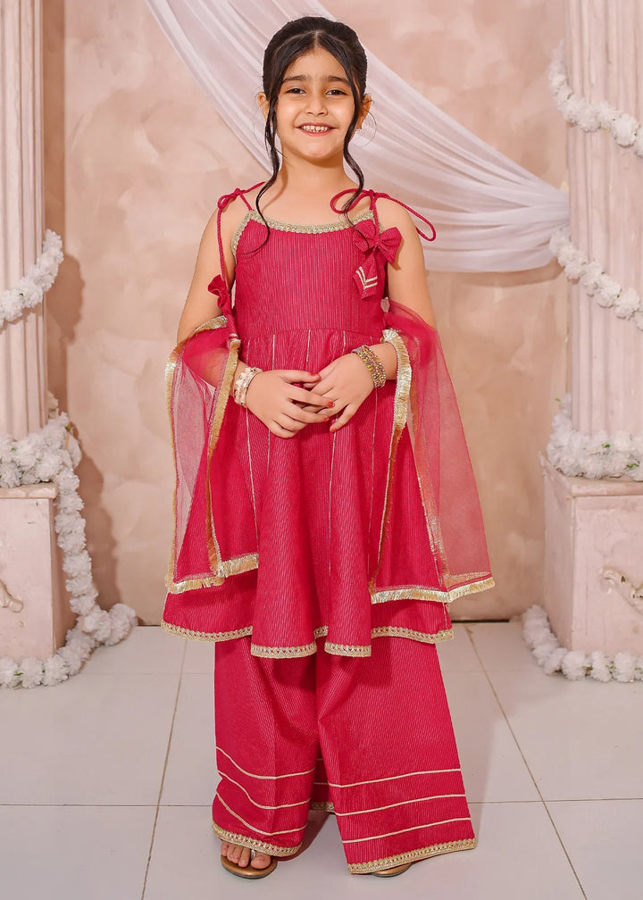 Modest Girls RTW Embroidered Cotton 3 Piece Suit Pink Sharara Festive Collection