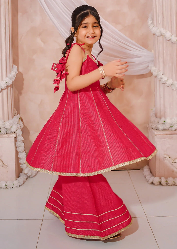 Modest Girls RTW Embroidered Cotton 3 Piece Suit Pink Sharara Festive Collection