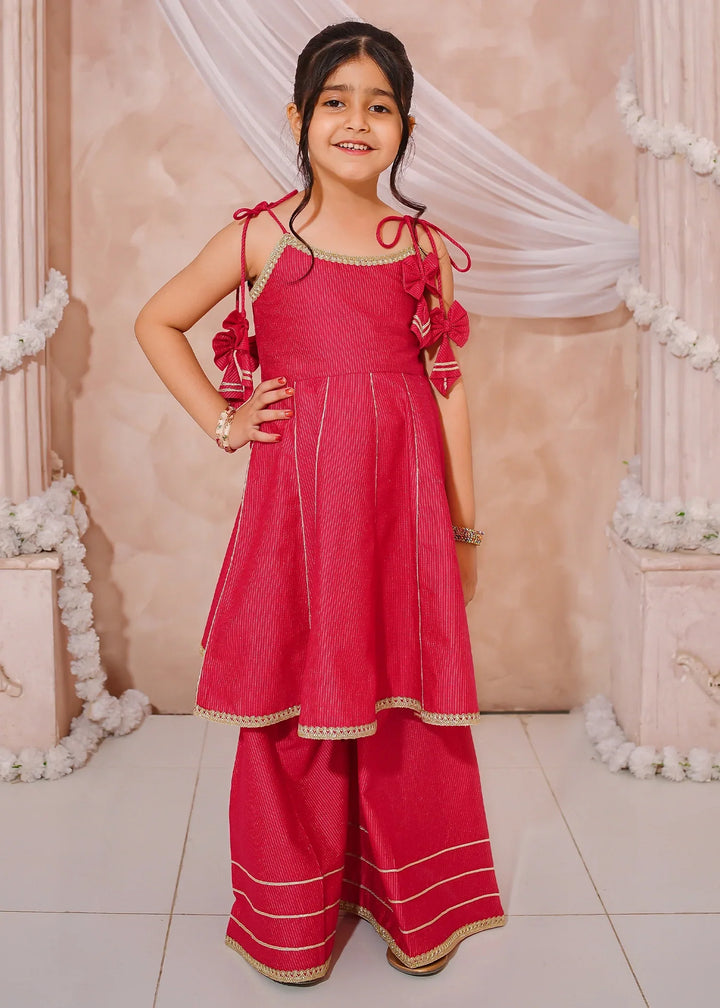 Modest Girls RTW Embroidered Cotton 3 Piece Suit Pink Sharara Festive Collection