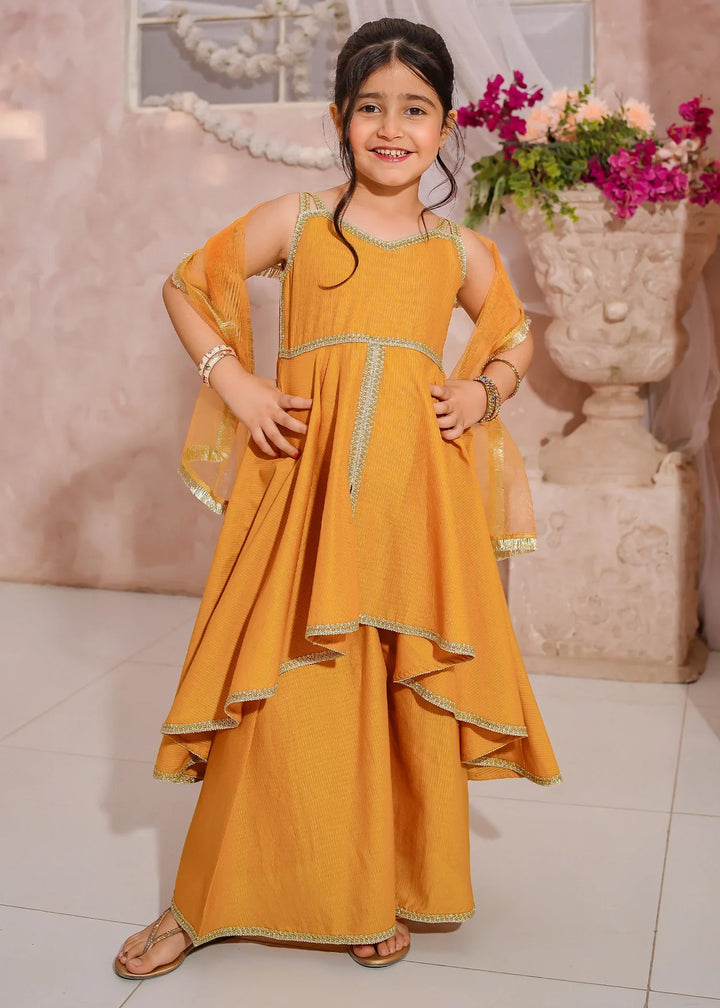 Modest Girls RTW Embroidered Cotton 3 Piece Suit Yellow Sharara Festive Collection