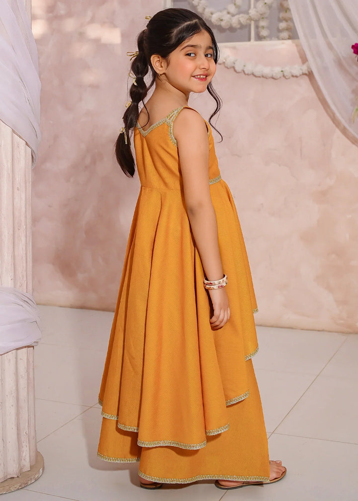 Modest Girls RTW Embroidered Cotton 3 Piece Suit Yellow Sharara Festive Collection
