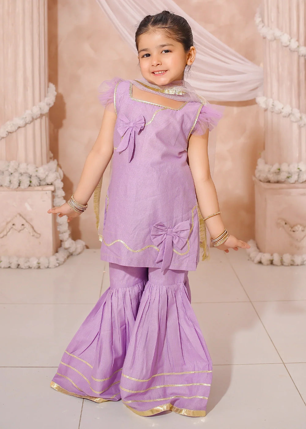 Modest Girls RTW Embroidered Cotton 3 Piece Suit Purple Festive Collection