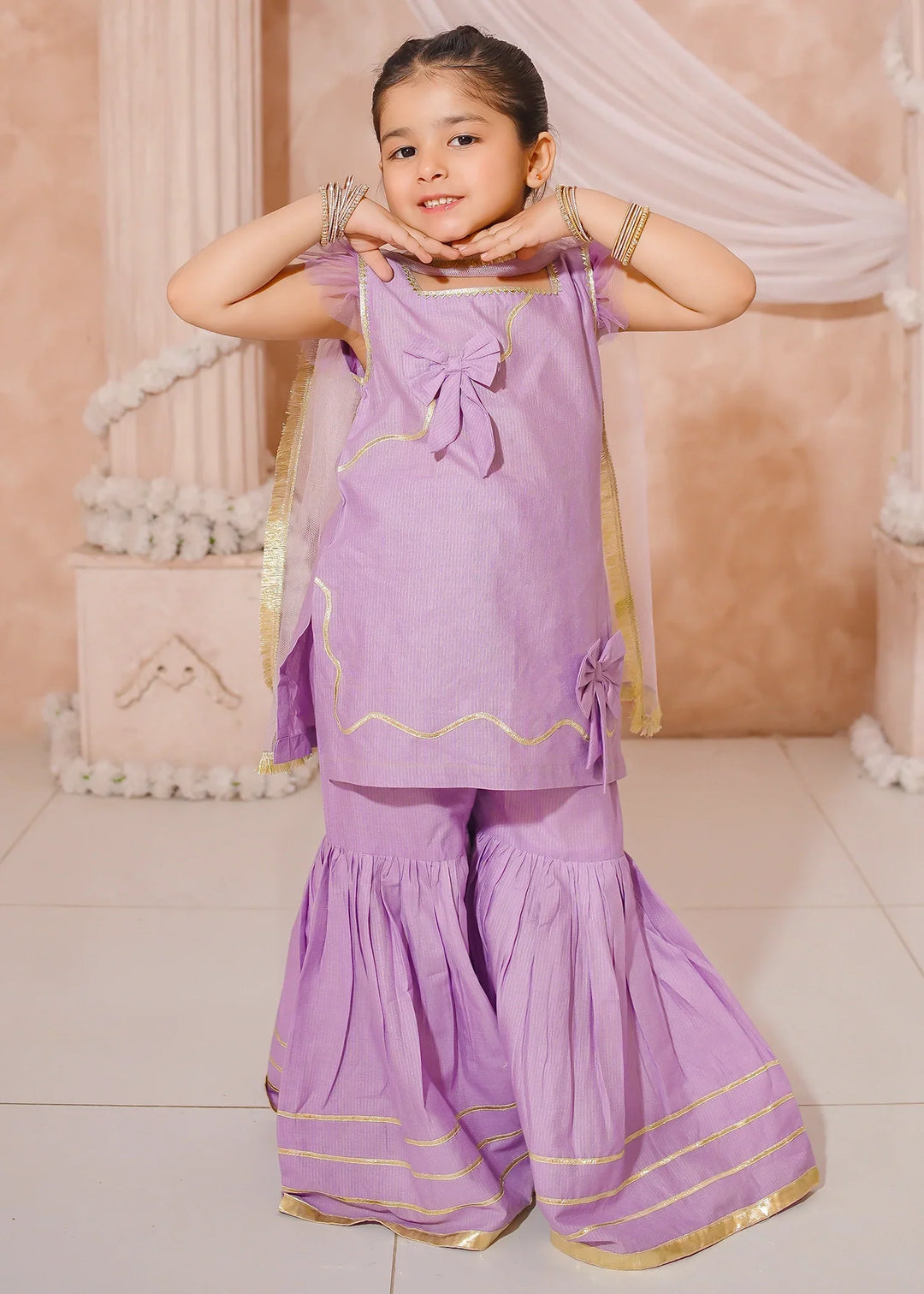 Modest Girls RTW Embroidered Cotton 3 Piece Suit Purple Festive Collection