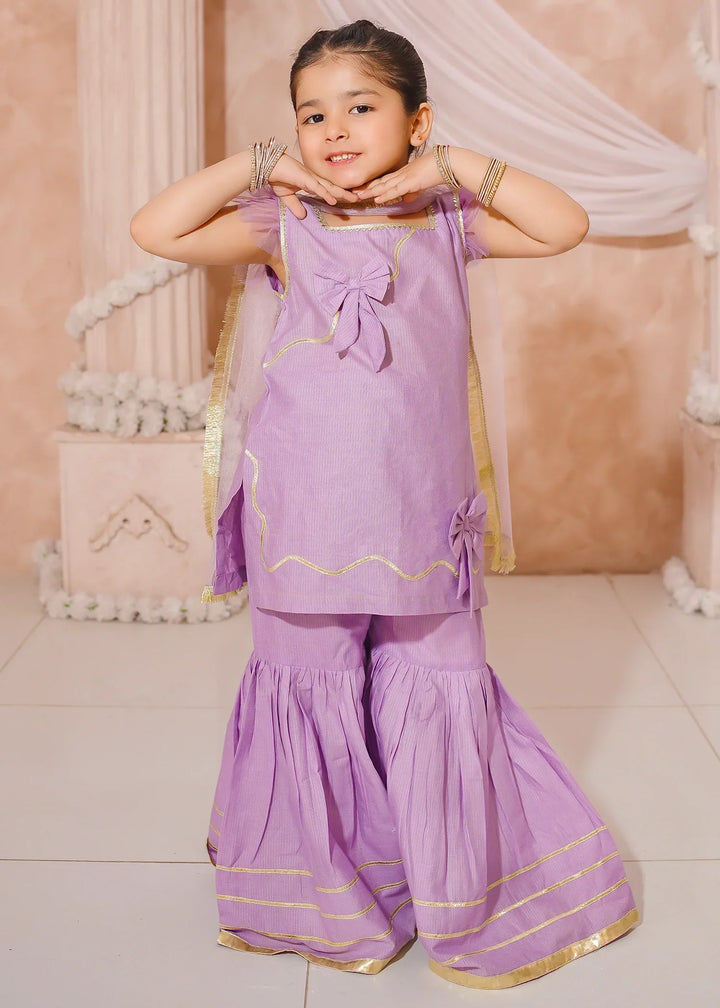 Modest Girls RTW Embroidered Cotton 3 Piece Suit Purple Festive Collection