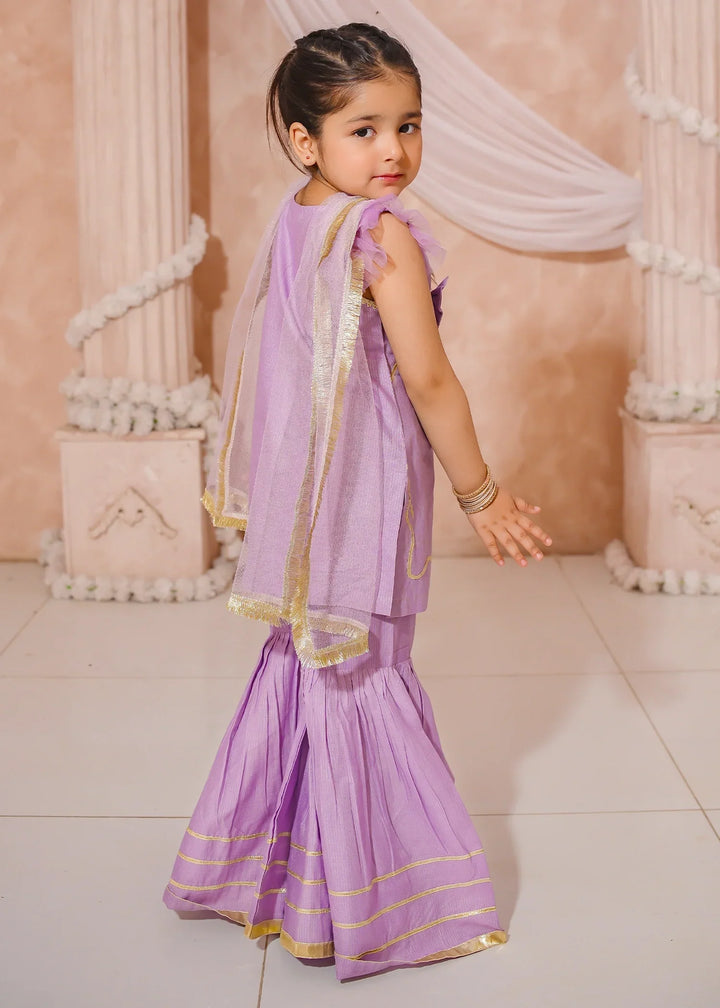 Modest Girls RTW Embroidered Cotton 3 Piece Suit Purple Festive Collection