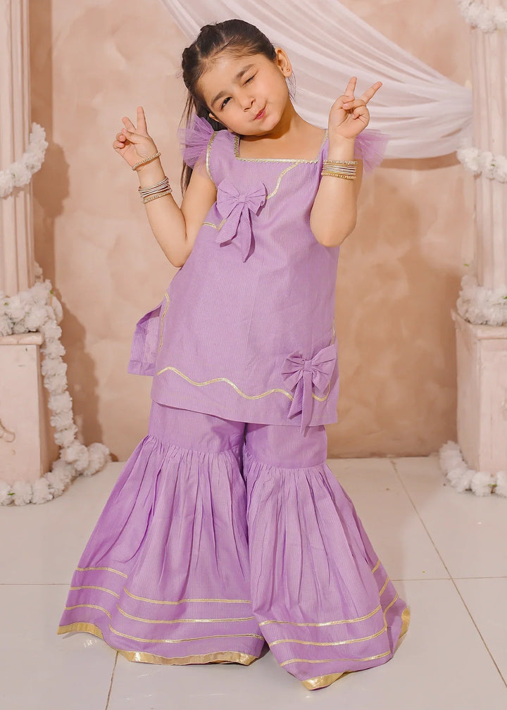 Modest Girls RTW Embroidered Cotton 3 Piece Suit Purple Festive Collection