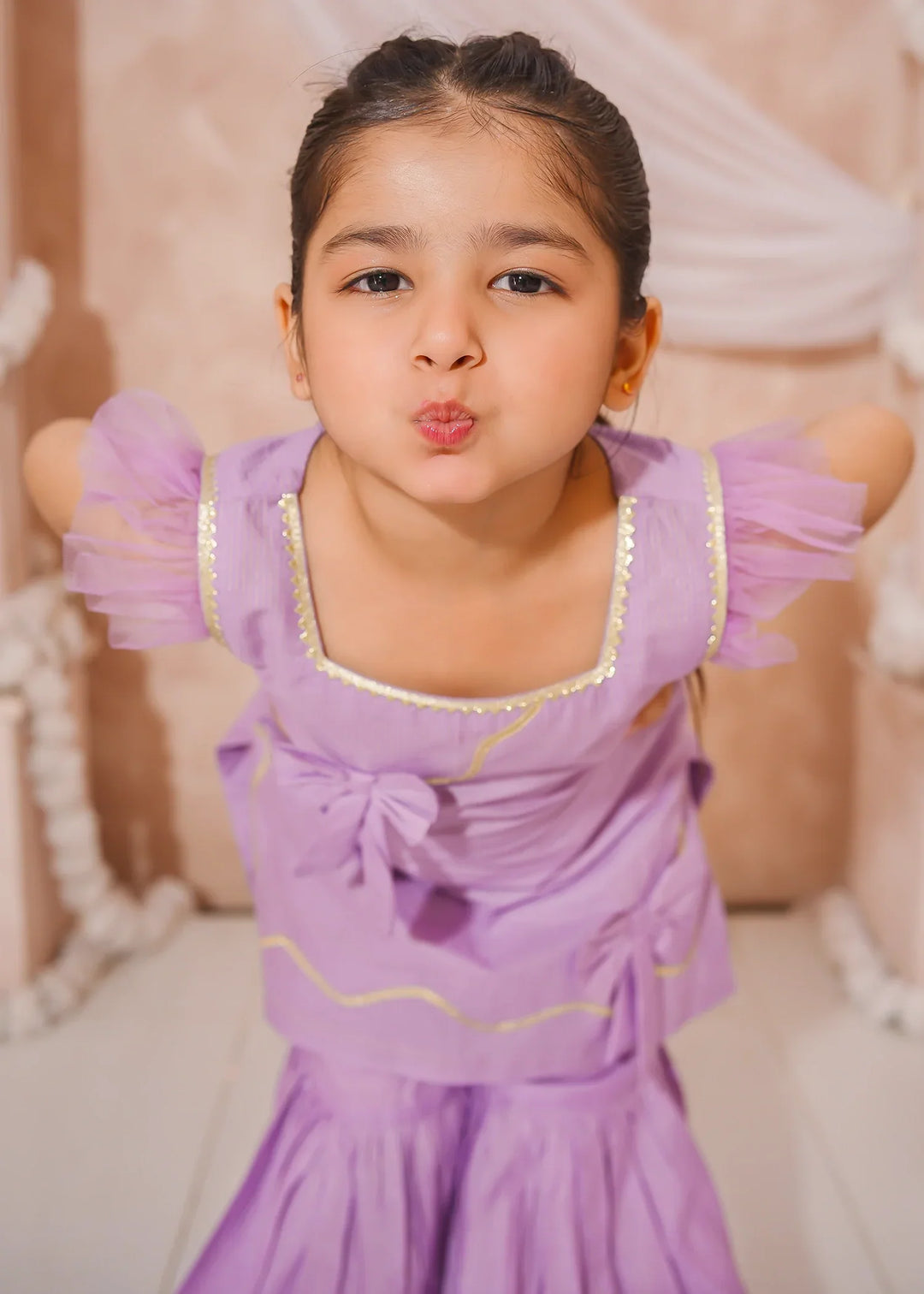 Modest Girls RTW Embroidered Cotton 3 Piece Suit Purple Festive Collection