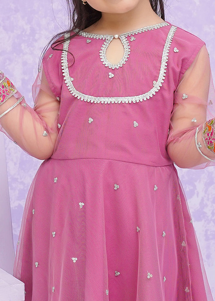Modest Girls RTW Embroidered Net 3 Piece Suit Pink Frock Wedding Collection