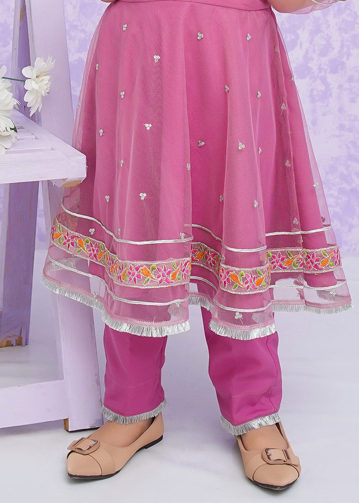 Modest Girls RTW Embroidered Net 3 Piece Suit Pink Frock Wedding Collection