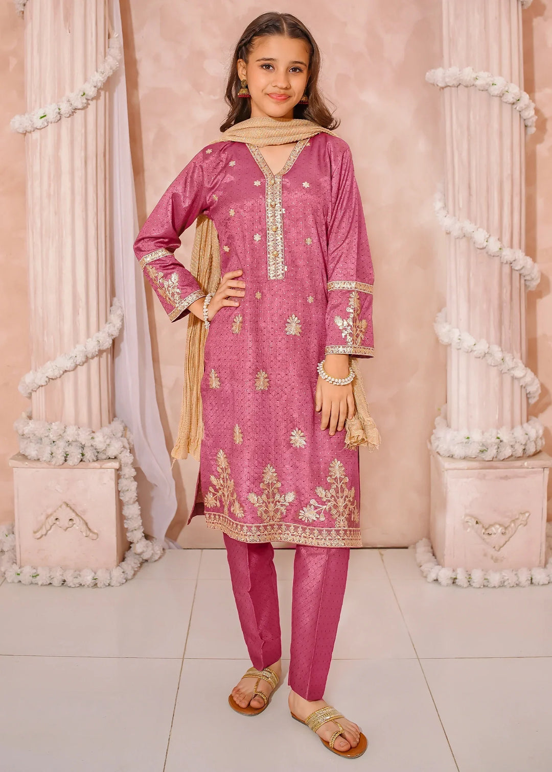 Modest Girls RTW Embroidered Mesuri 3 Piece Suit Maroon Festive Collection