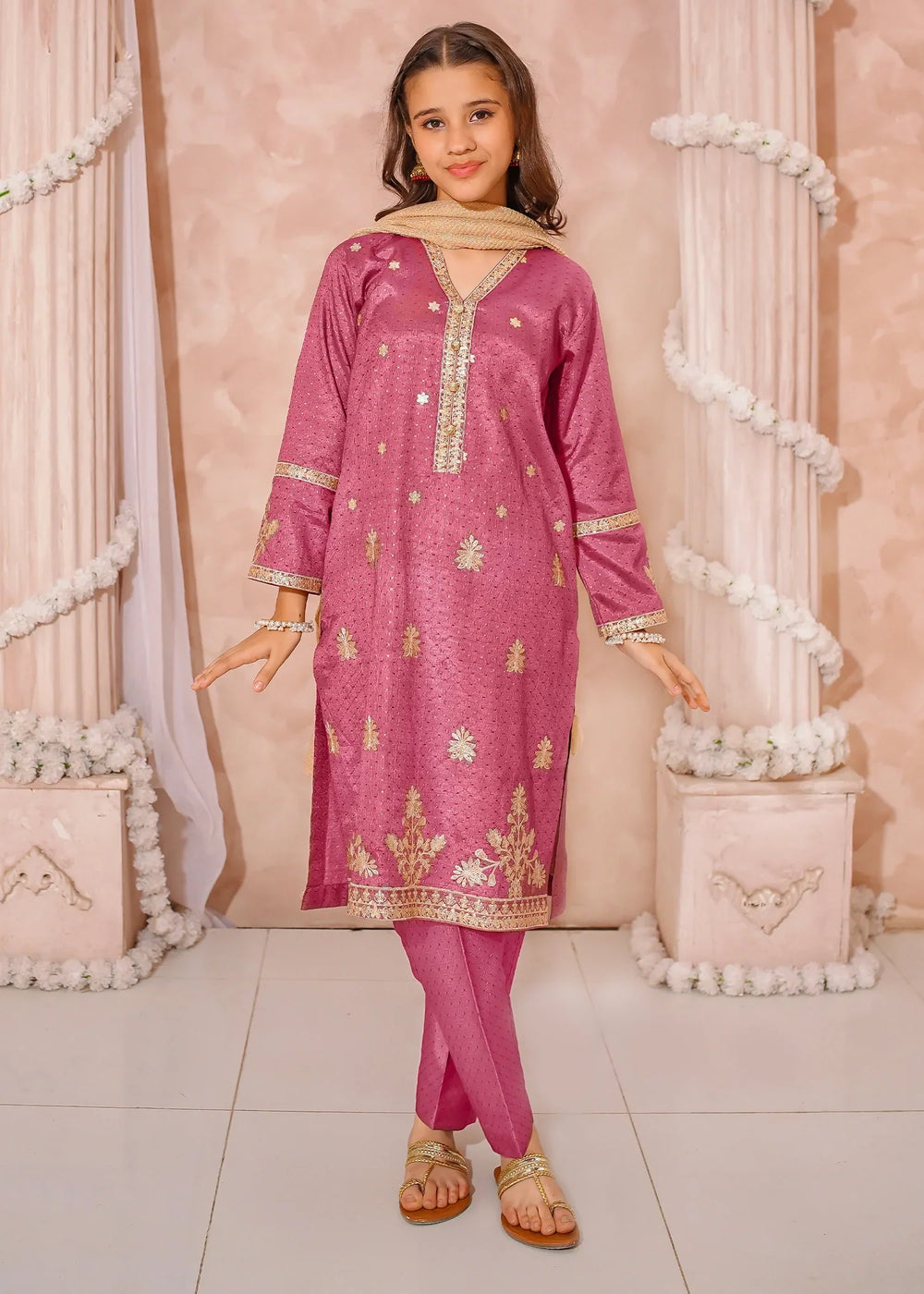 Modest Girls RTW Embroidered Mesuri 3 Piece Suit Maroon Festive Collection