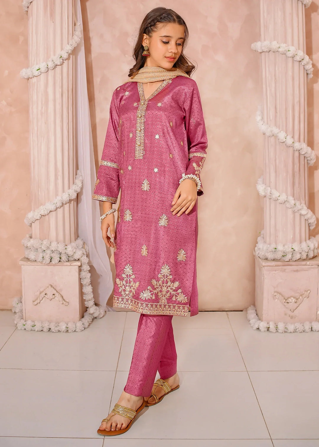 Modest Girls RTW Embroidered Mesuri 3 Piece Suit Maroon Festive Collection
