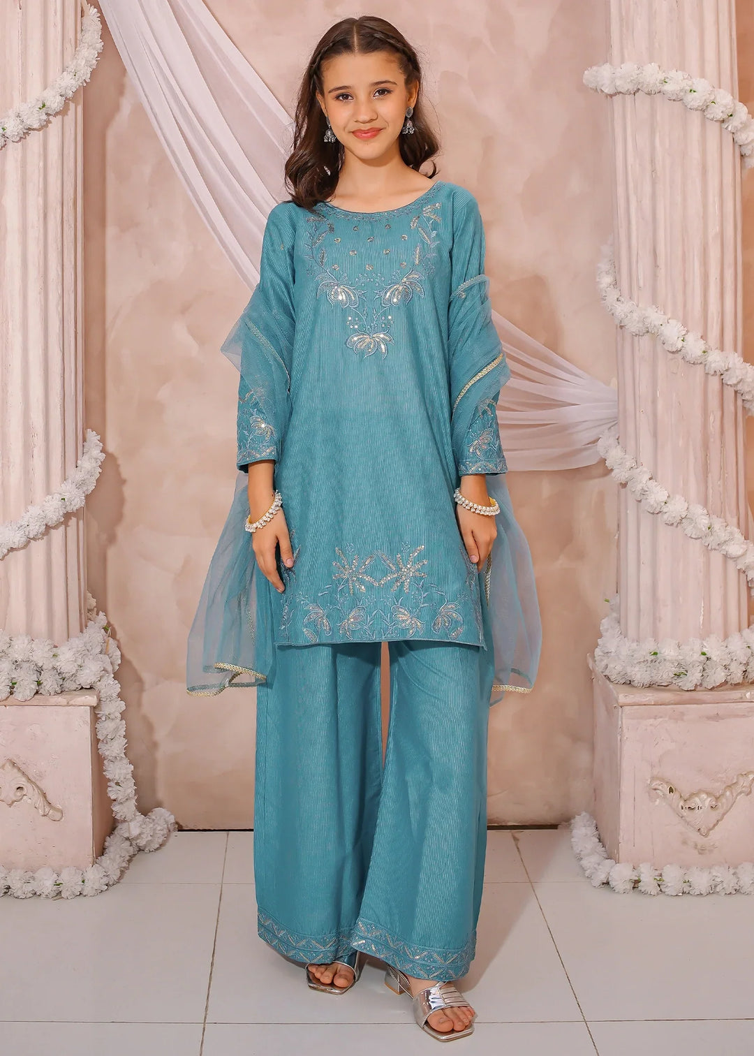 Modest Girls RTW Embroidered Mesuri 3 Piece Suit Blue-M1 Festive Collection