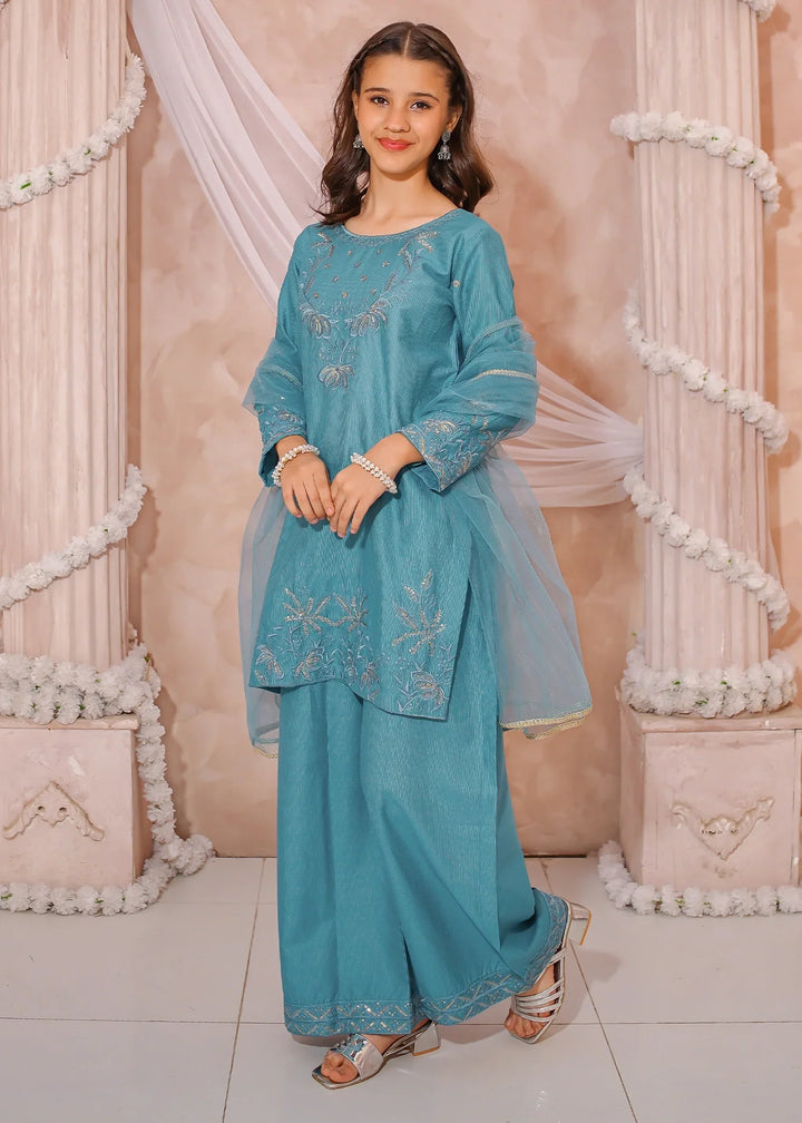 Modest Girls RTW Embroidered Mesuri 3 Piece Suit Blue-M1 Festive Collection