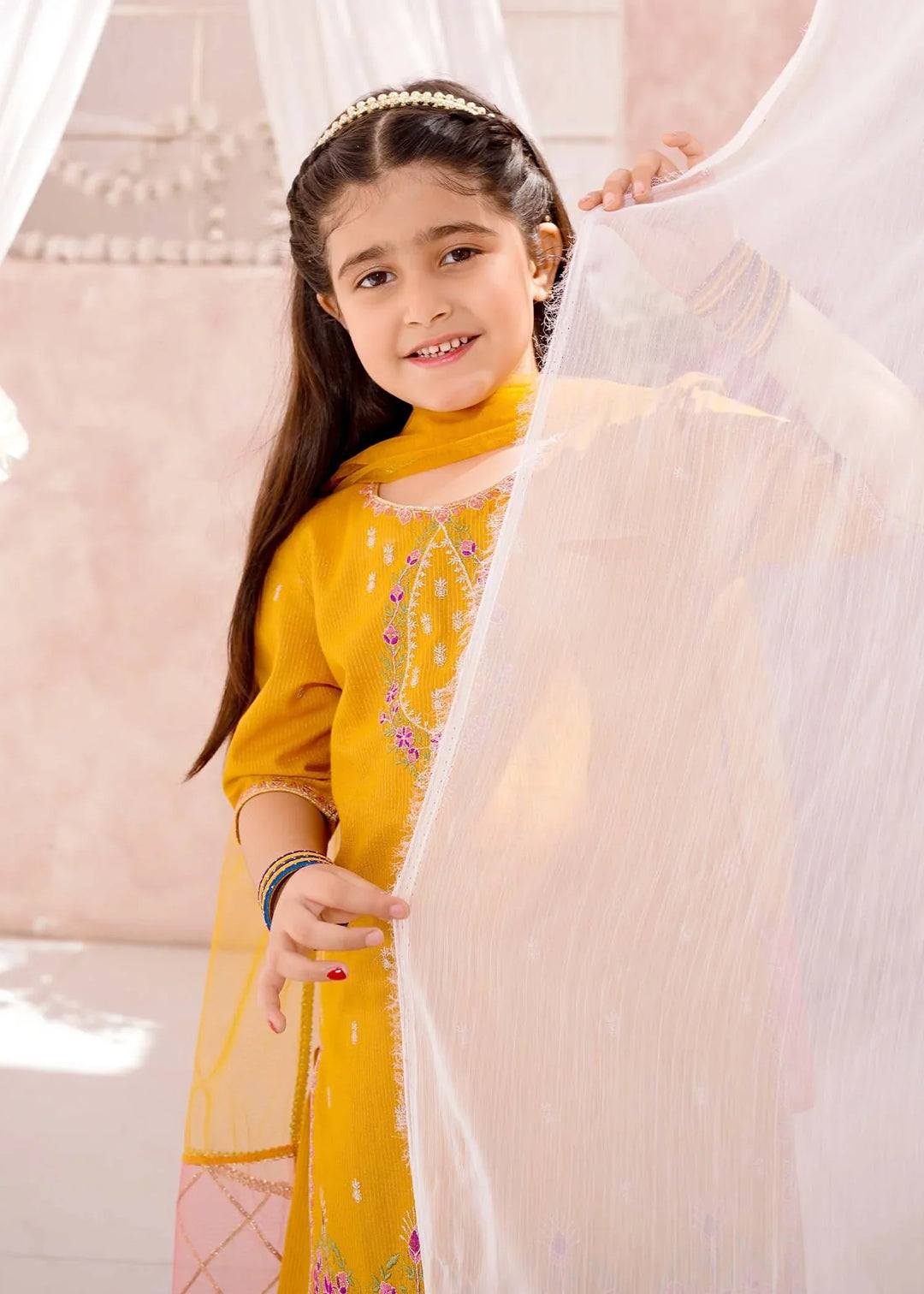 Modest Girls RTW Embroidered Cotton 3 Piece Suit Mustard Festive Collection