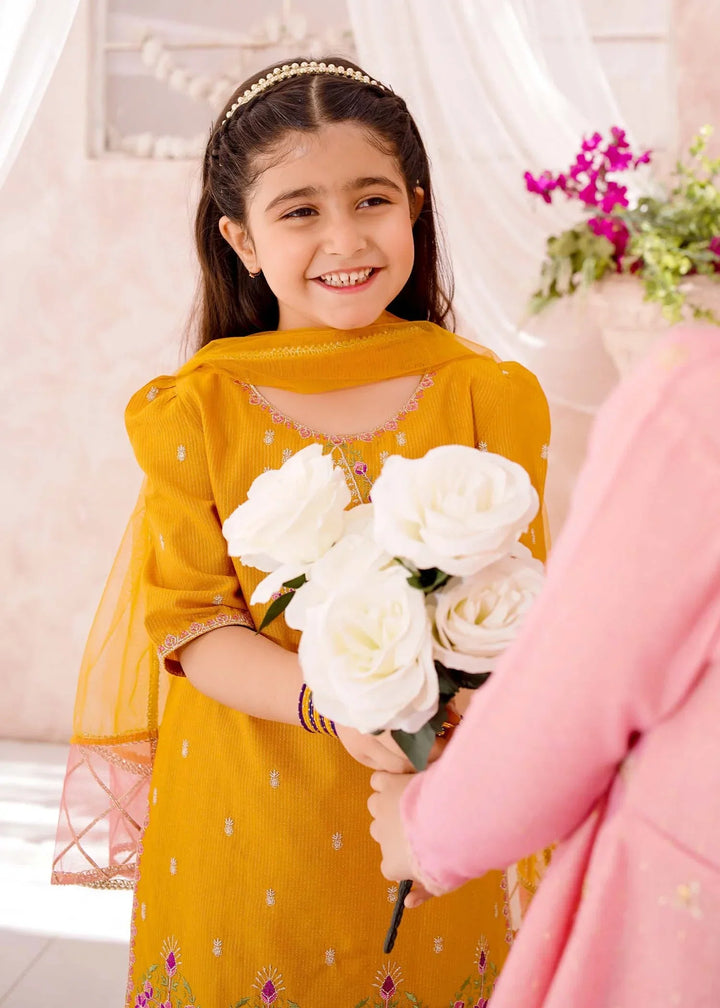 Modest Girls RTW Embroidered Cotton 3 Piece Suit Mustard Festive Collection