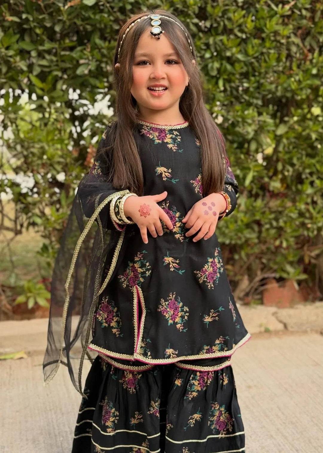 Modest Girls RTW Printed Silk 3 Piece Suit Black Wedding Collection