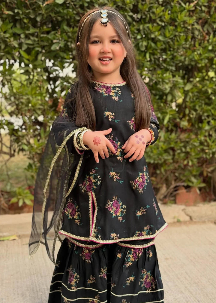Modest Girls RTW Printed Silk 3 Piece Suit Black Wedding Collection