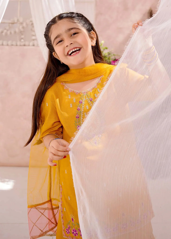 Modest Girls RTW Embroidered Cotton 3 Piece Suit Mustard Festive Collection