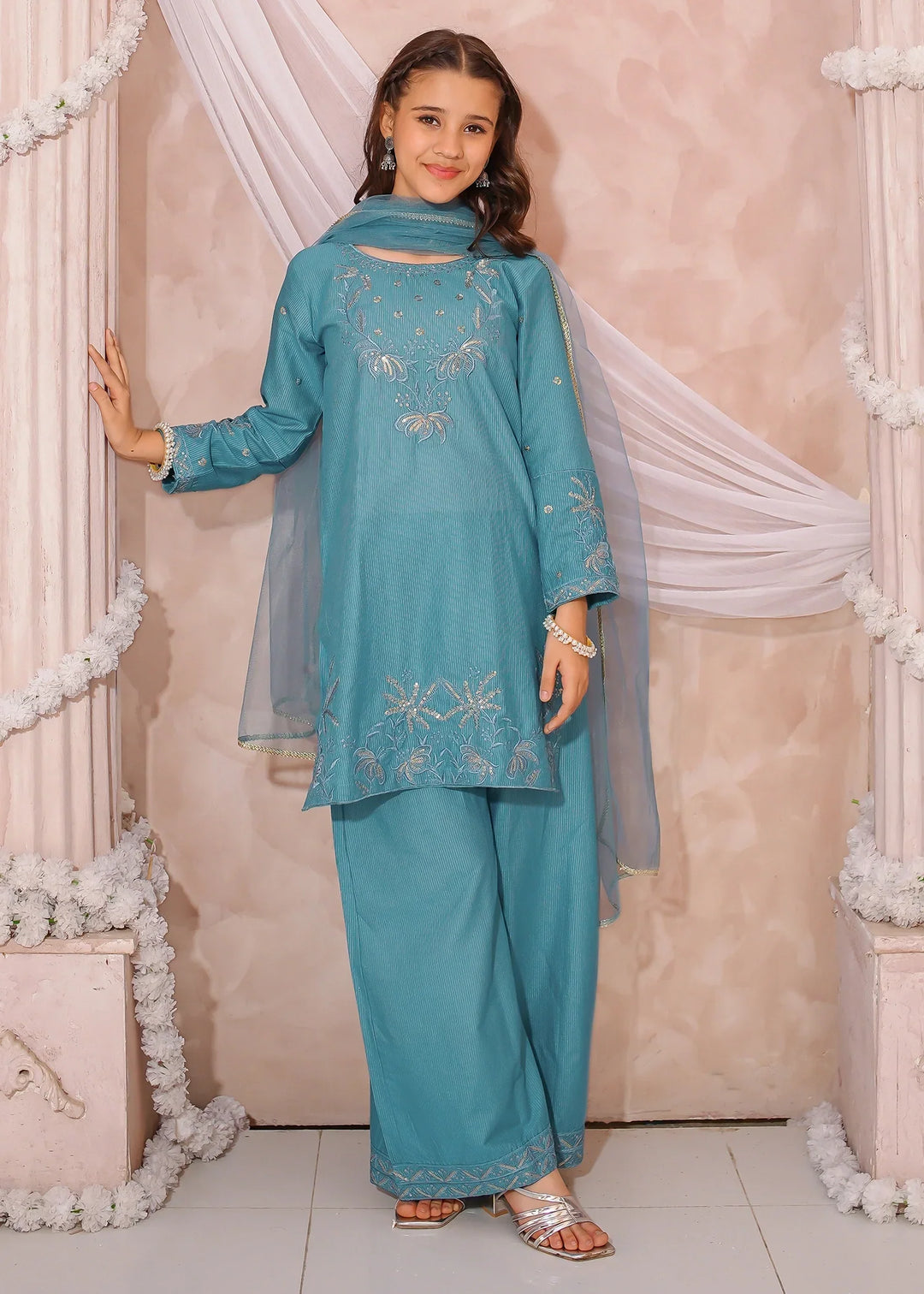 Modest Girls RTW Embroidered Mesuri 3 Piece Suit Blue-M1 Festive Collection