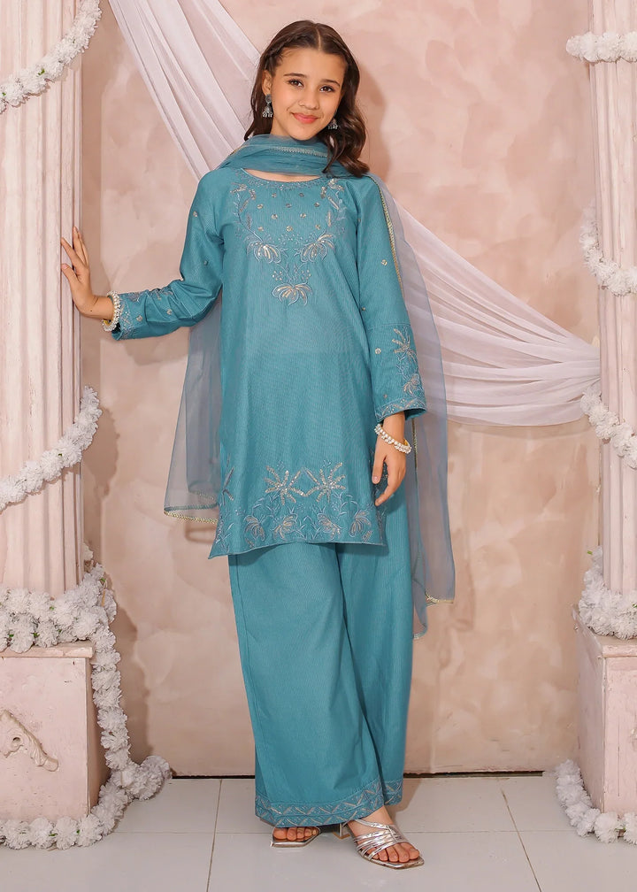 Modest Girls RTW Embroidered Mesuri 3 Piece Suit Blue-M1 Festive Collection
