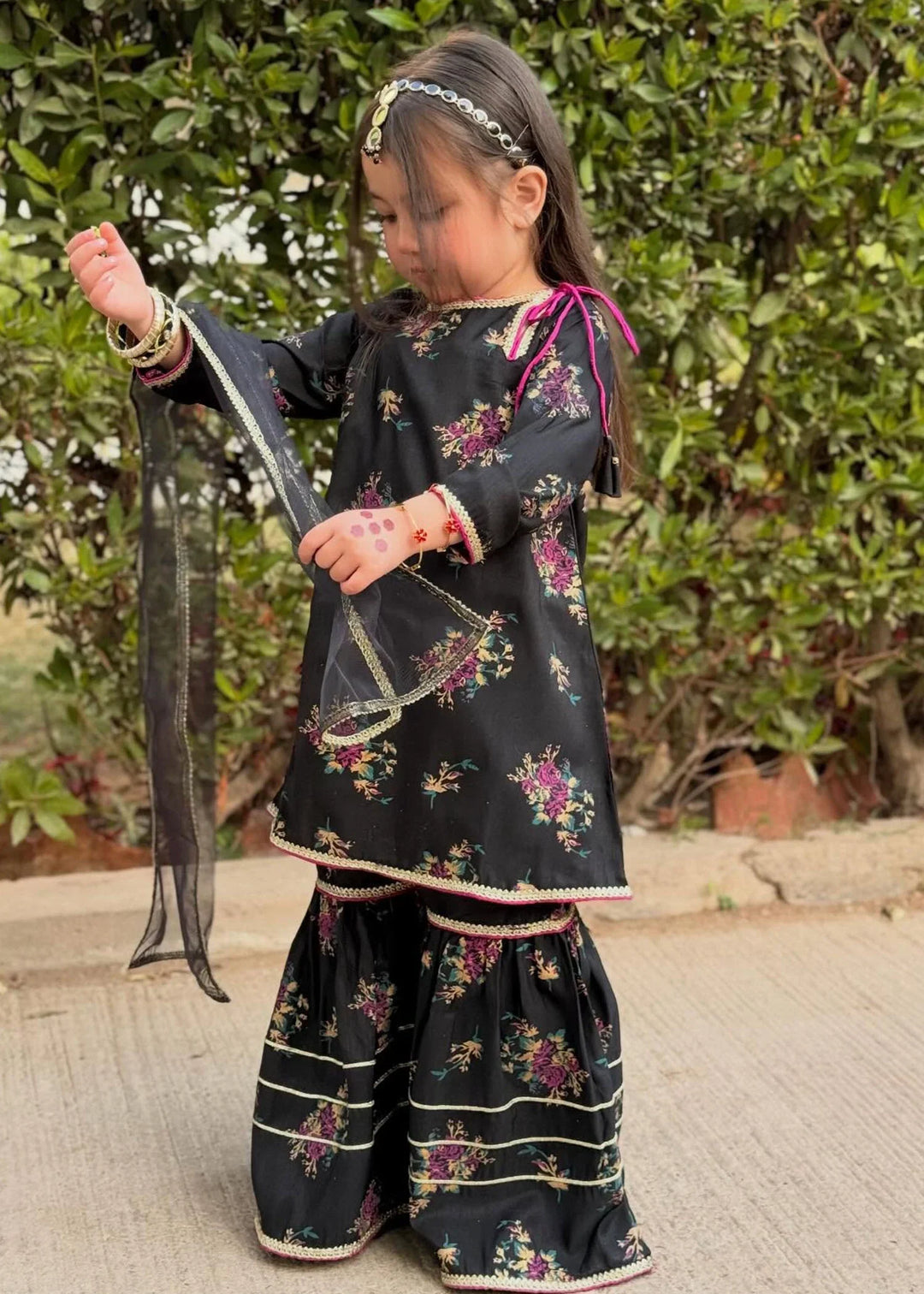 Modest Girls RTW Printed Silk 3 Piece Suit Black Wedding Collection