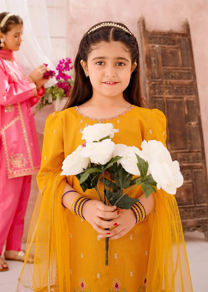 Modest Girls RTW Embroidered Cotton 3 Piece Suit Mustard Festive Collection