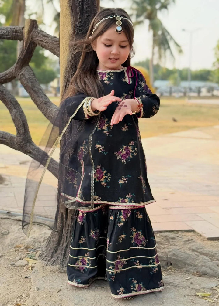 Modest Girls RTW Printed Silk 3 Piece Suit Black Wedding Collection