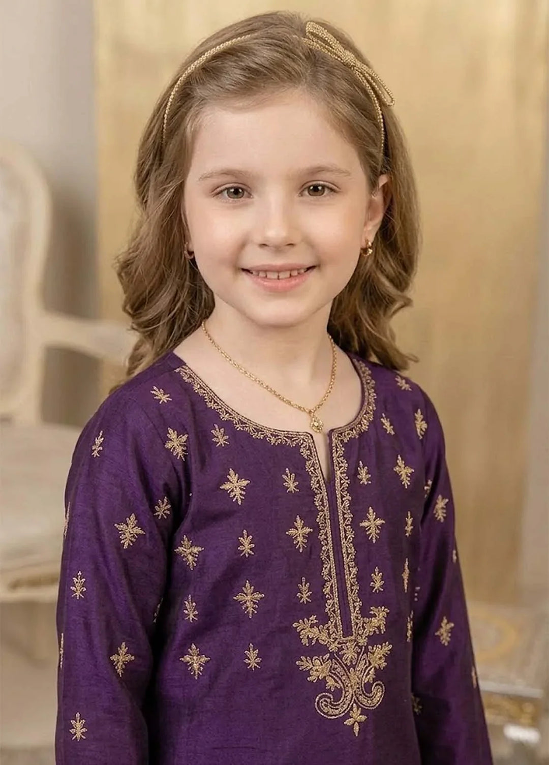 Modest Girls RTW Embroidered Viscose 3 Piece Suit Purple Wedding Collection