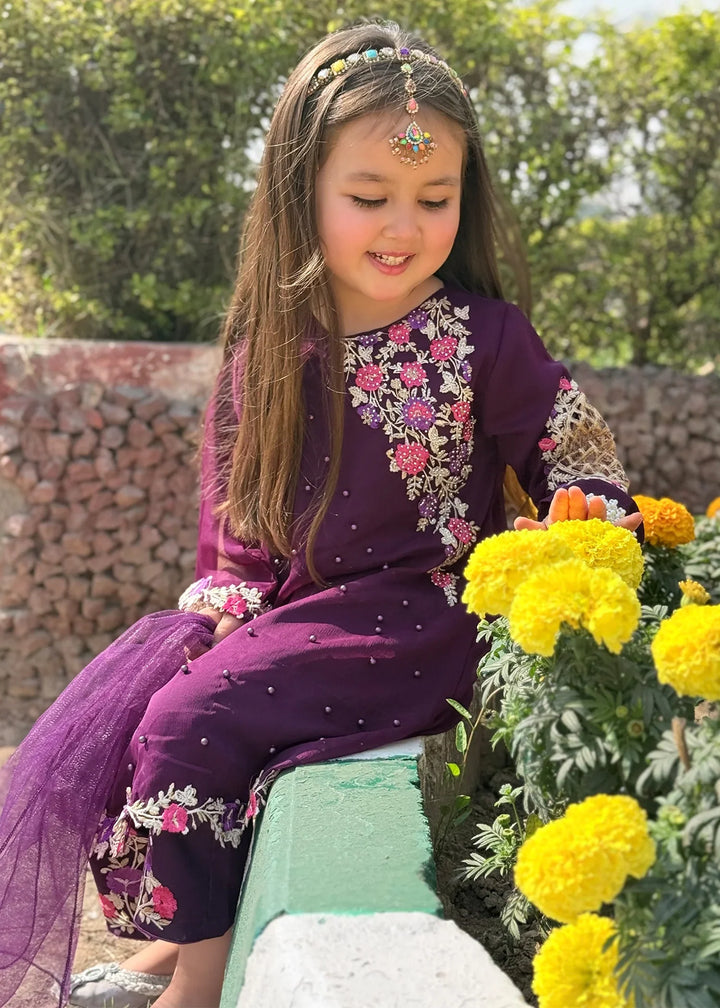 Modest Girls RTW Embroidered Chiffon 3 Piece Suit Pearl Cape Wedding Collection