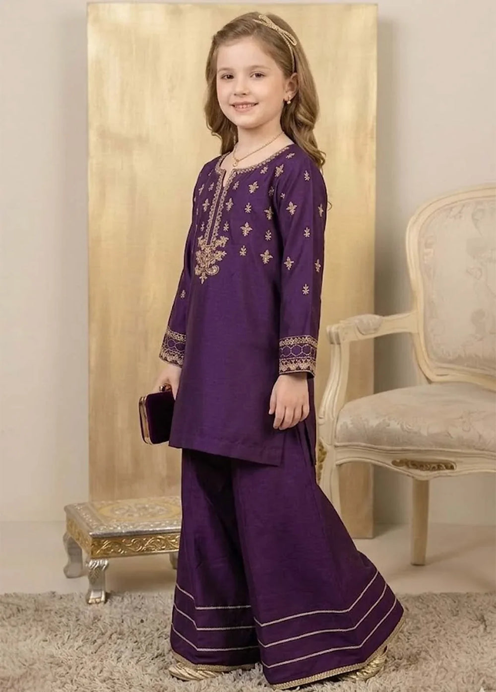 Modest Girls RTW Embroidered Viscose 3 Piece Suit Purple Wedding Collection