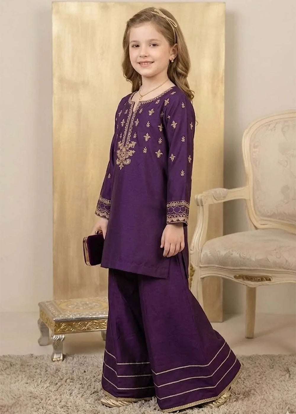 Modest Girls RTW Embroidered Viscose 3 Piece Suit Purple Wedding Collection