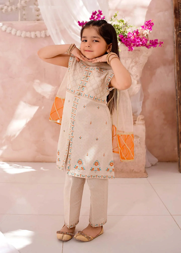 Modest Girls RTW Embroidered Cotton 3 Piece Suit White Festive Collection