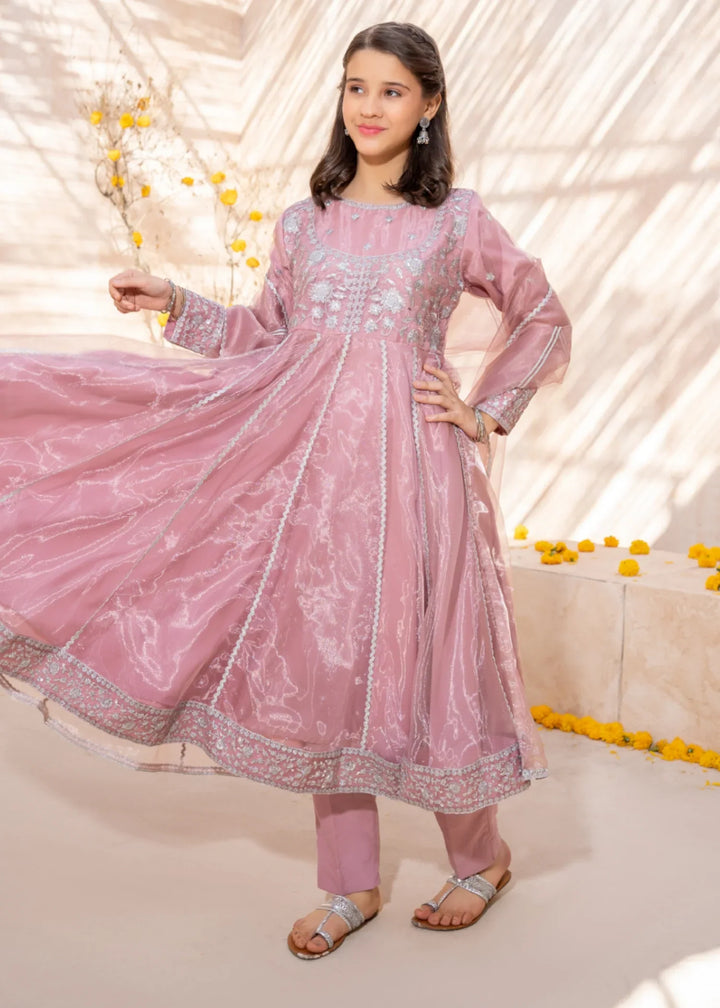 Modest Girls RTW Embroidered Tissue 3 Piece Suit Pink Frock-T Wedding Collection