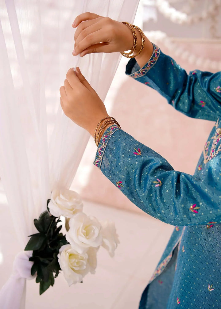 Modest Girls RTW Embroidered Cotton 3 Piece Suit Blue Festive Collection