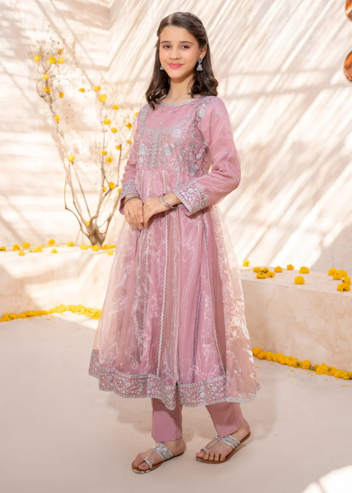 Modest Girls RTW Embroidered Tissue 3 Piece Suit Pink Frock-T Wedding Collection