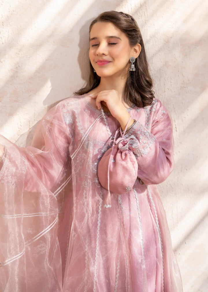 Modest Girls RTW Embroidered Tissue 3 Piece Suit Pink Frock-T Wedding Collection