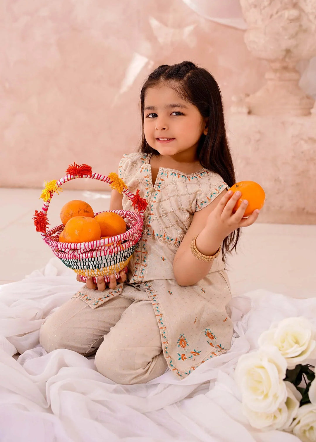 Modest Girls RTW Embroidered Cotton 3 Piece Suit White Festive Collection