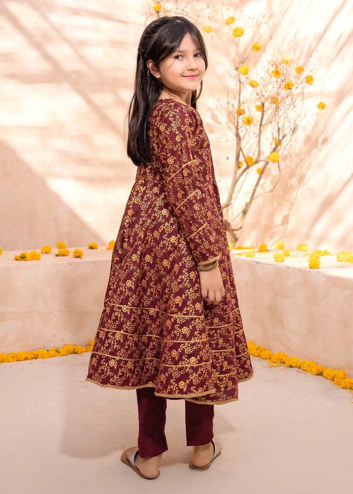 Modest Girls RTW Printed Silk 3 Piece Suit Maroon Frock Wedding Collection