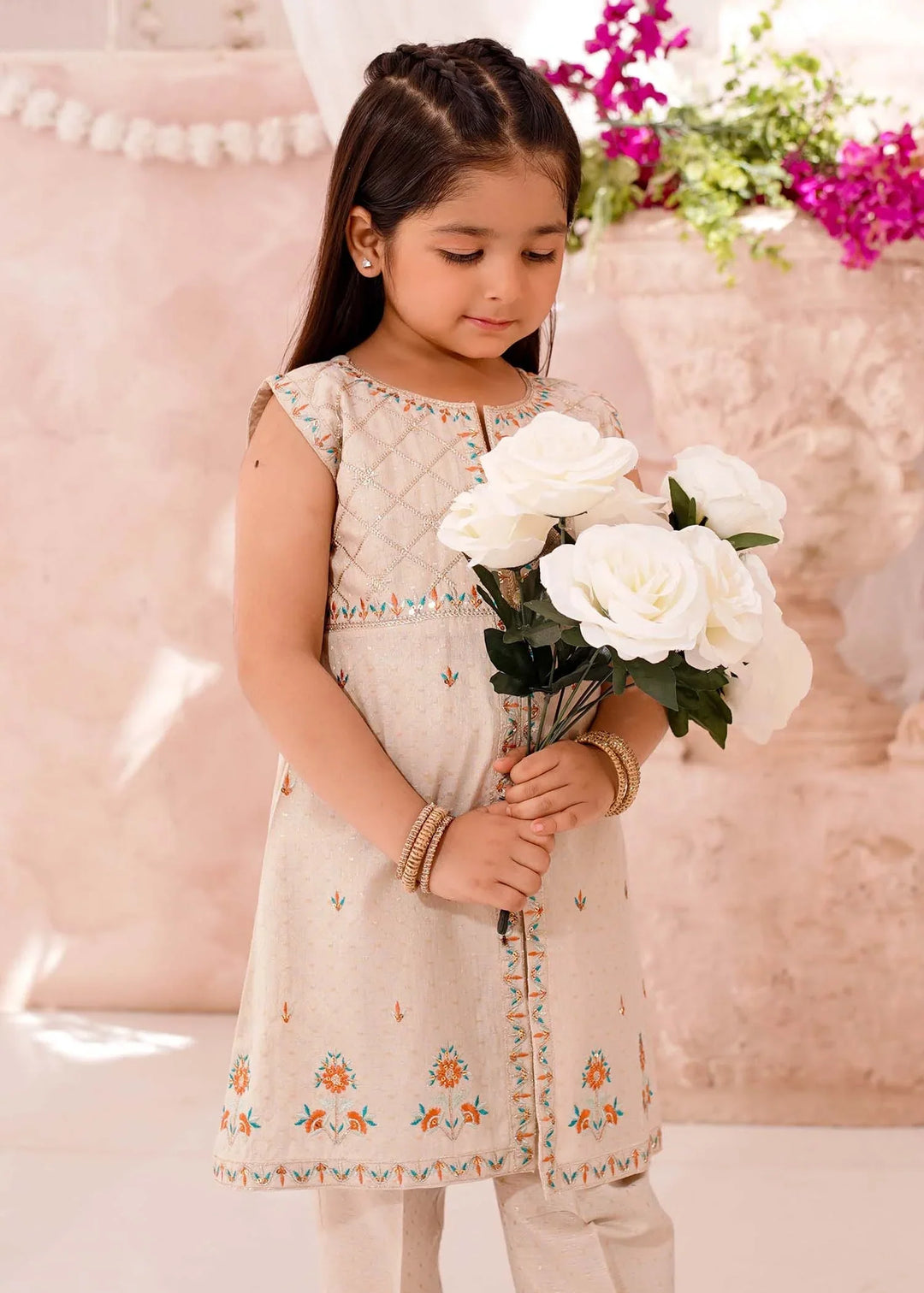 Modest Girls RTW Embroidered Cotton 3 Piece Suit White Festive Collection