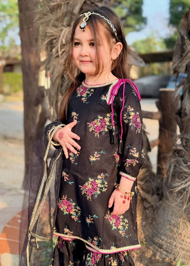 Modest Girls RTW Printed Silk 3 Piece Suit Black Wedding Collection