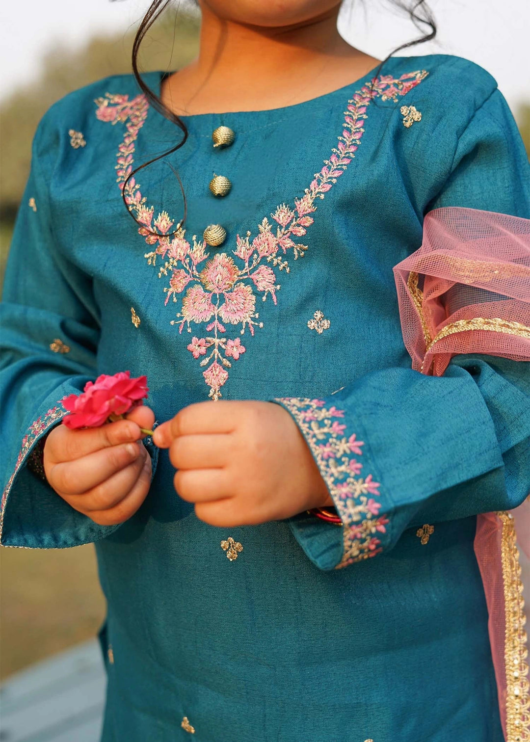 Modest Girls RTW Embroidered Silk 3 Piece Suit Rawsilk Gharara Wedding Collection