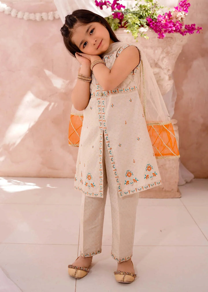 Modest Girls RTW Embroidered Cotton 3 Piece Suit White Festive Collection