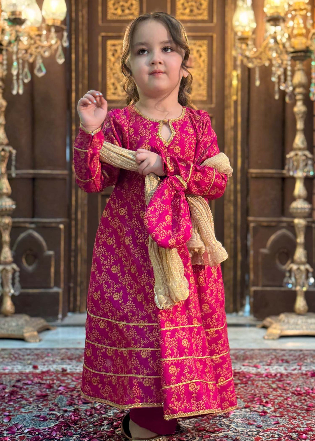 Modest Girls RTW Printed Silk 3 Piece Suit Pink Wedding Collection