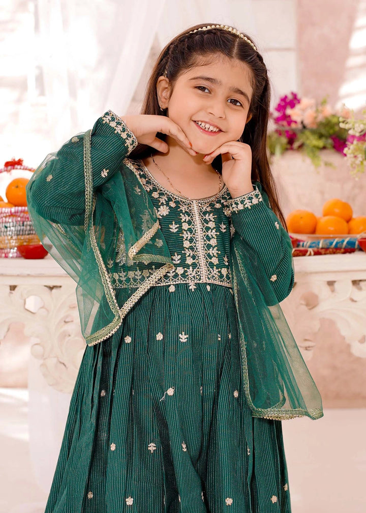 Modest Girls RTW Embroidered Cotton 3 Piece Suit Green Festive Collection