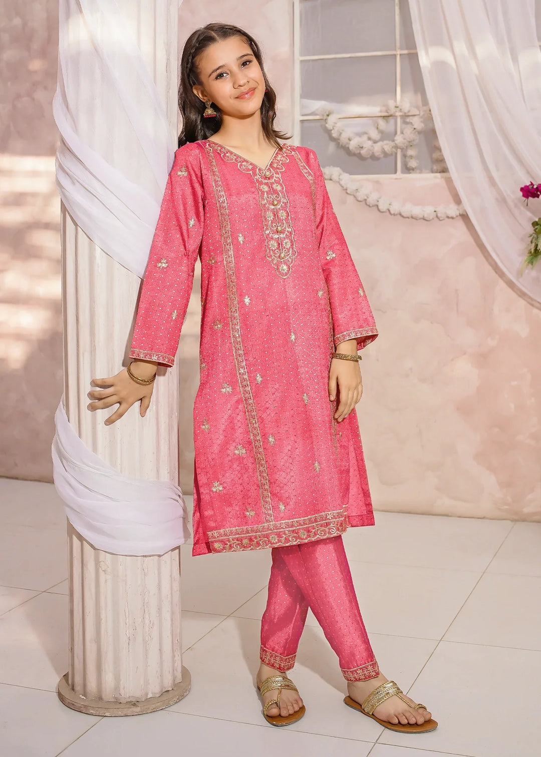 Modest Girls RTW Embroidered Mesuri 3 Piece Suit Pink-M1 Festive Collection