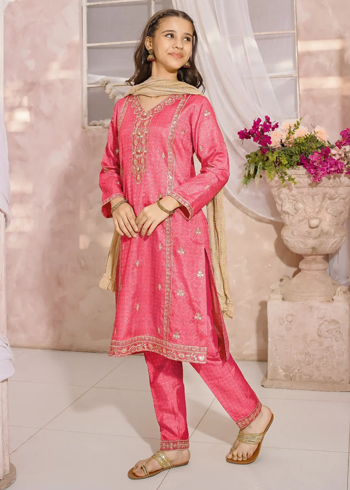 Modest Girls RTW Embroidered Mesuri 3 Piece Suit Pink-M1 Festive Collection